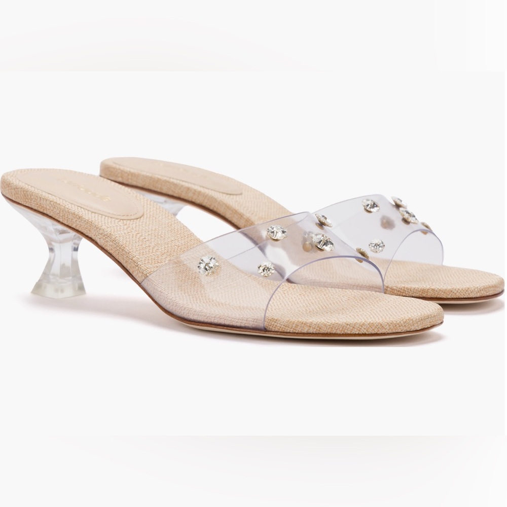 Larroudé Vivi Swarovski Crystal Embellished Kitten Heel Slide Sandal Size 8.5